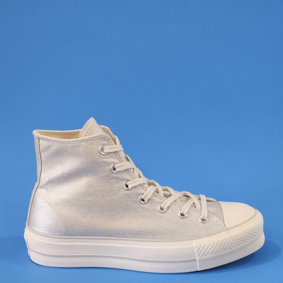 Converse CTAS Lift Metallic Silver Cream Women's Platform Sneakers 571082C NWT - Picture 2 of 6